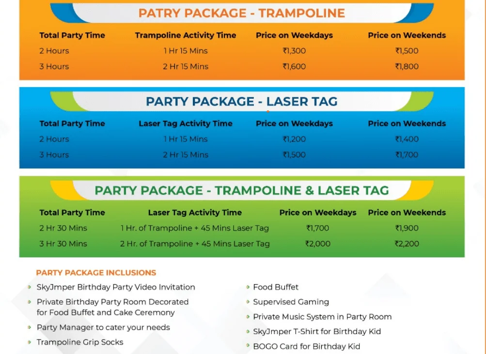 Trampoline park outlet rates